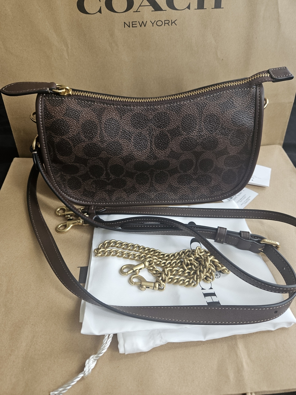 Coach Waverly Shoulder Crossbody Bag In Signature Canvas Brass/Maple CCC38